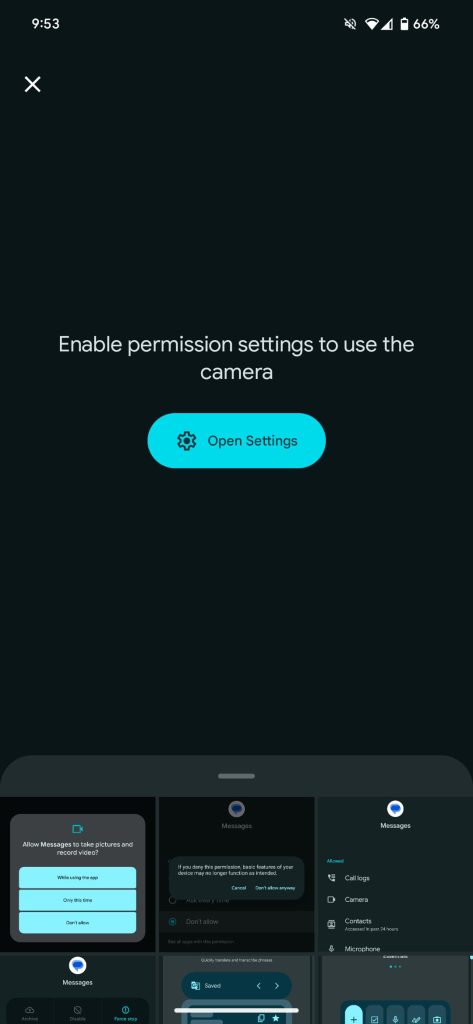 How to turn off the camera in the new Google Messages gallery