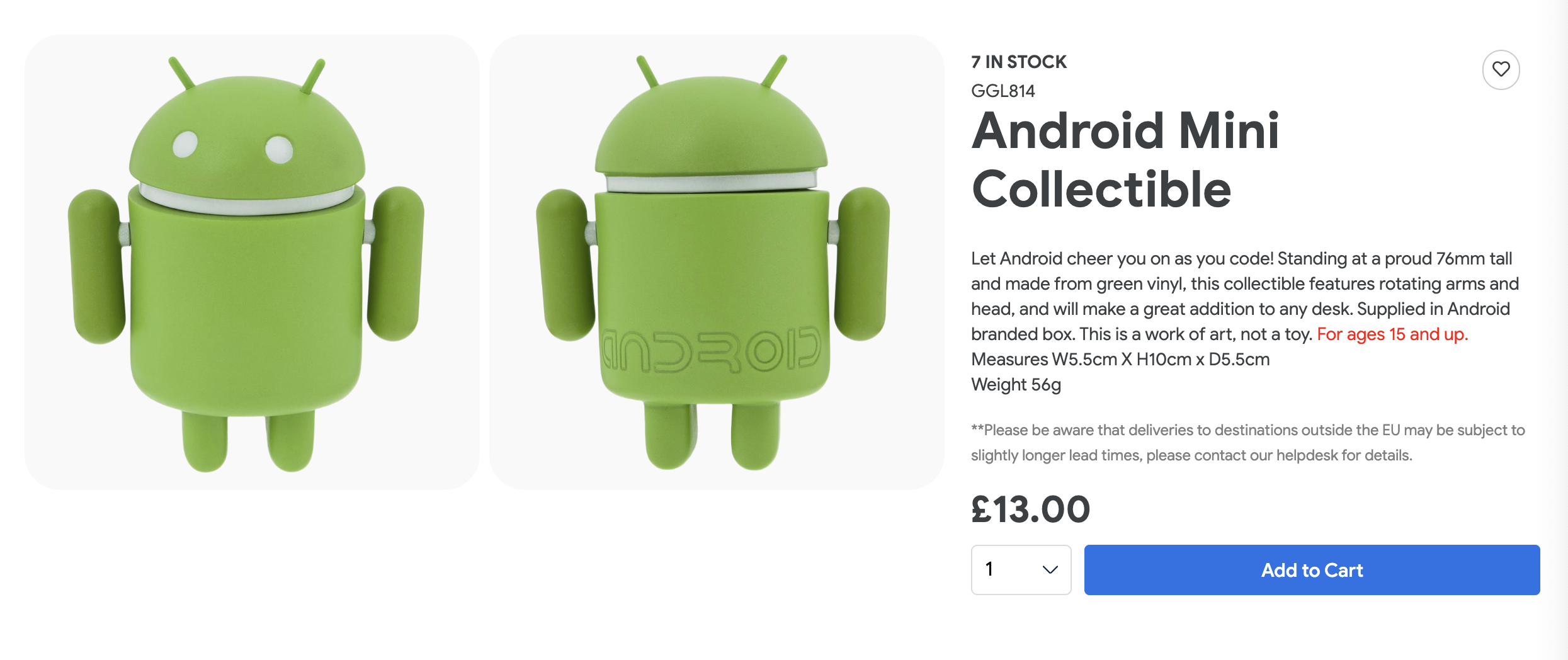 The Bugdroid returns to the Google Merchandise store in the UK