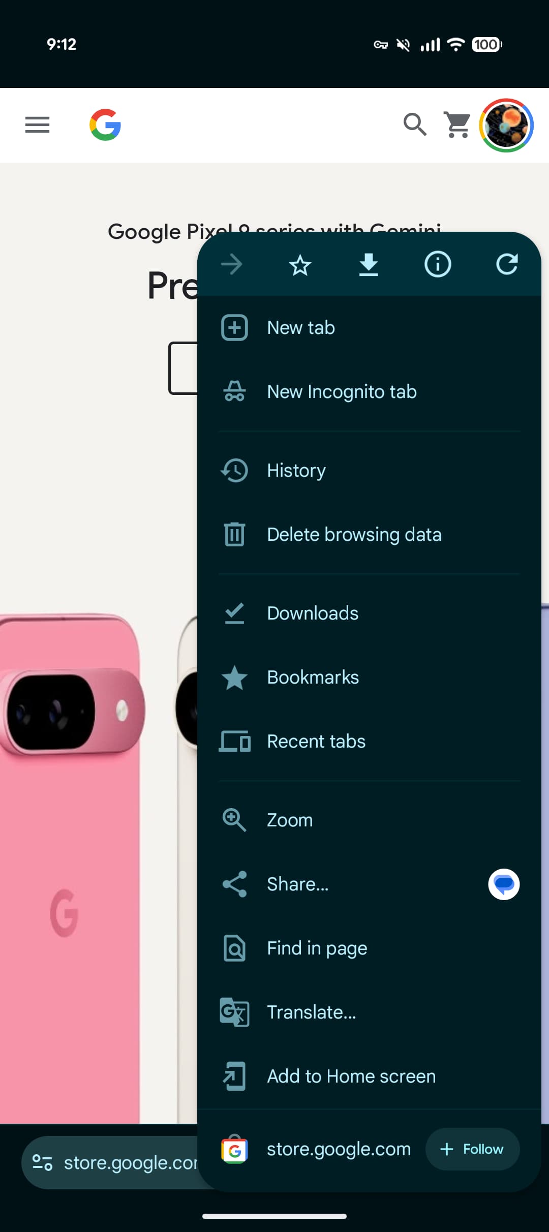Interface Chrome Android