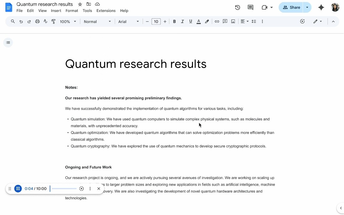 Gemini can read aloud Google Docs with new Audio text-to-speech
