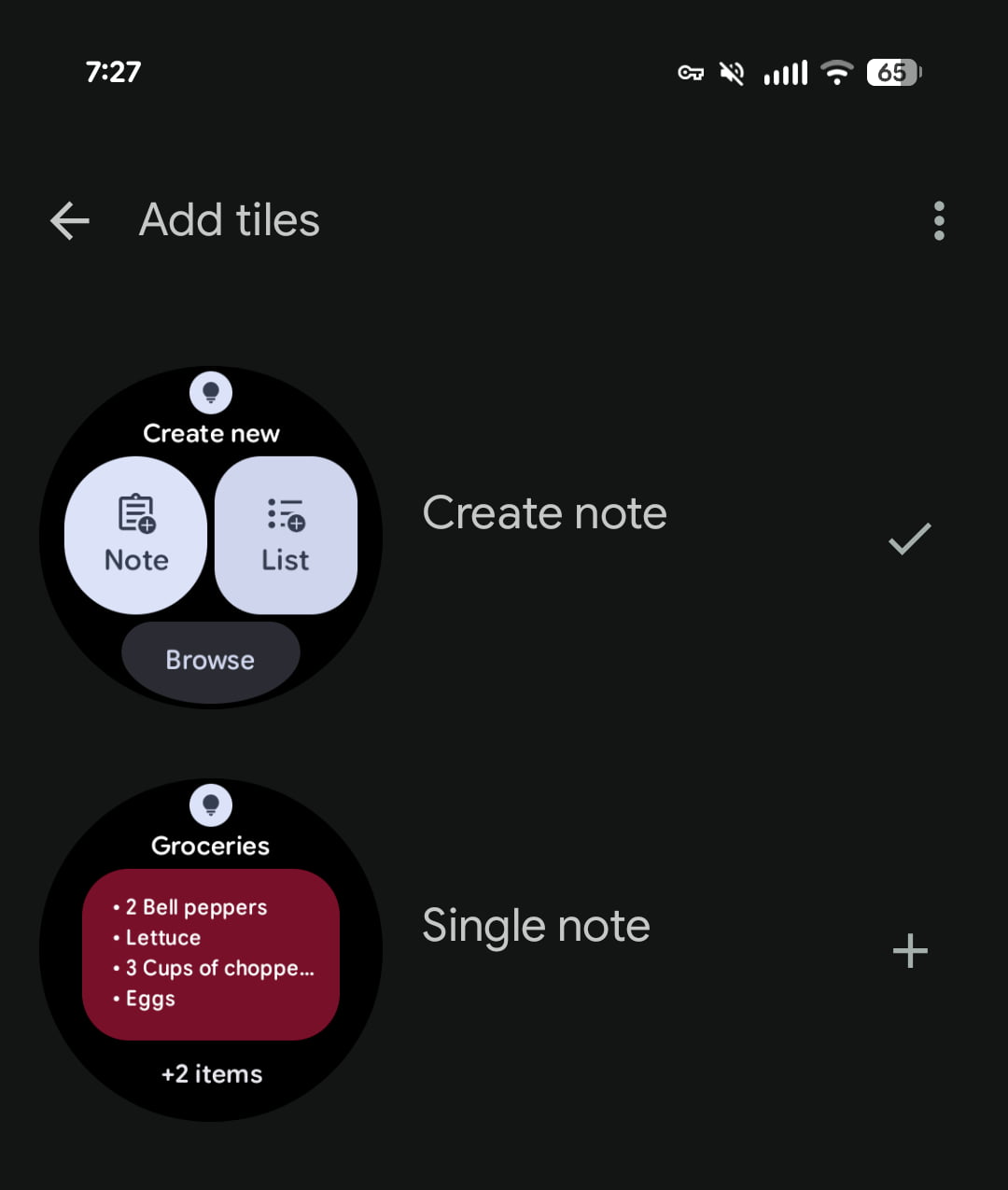 Tile de Google Keep