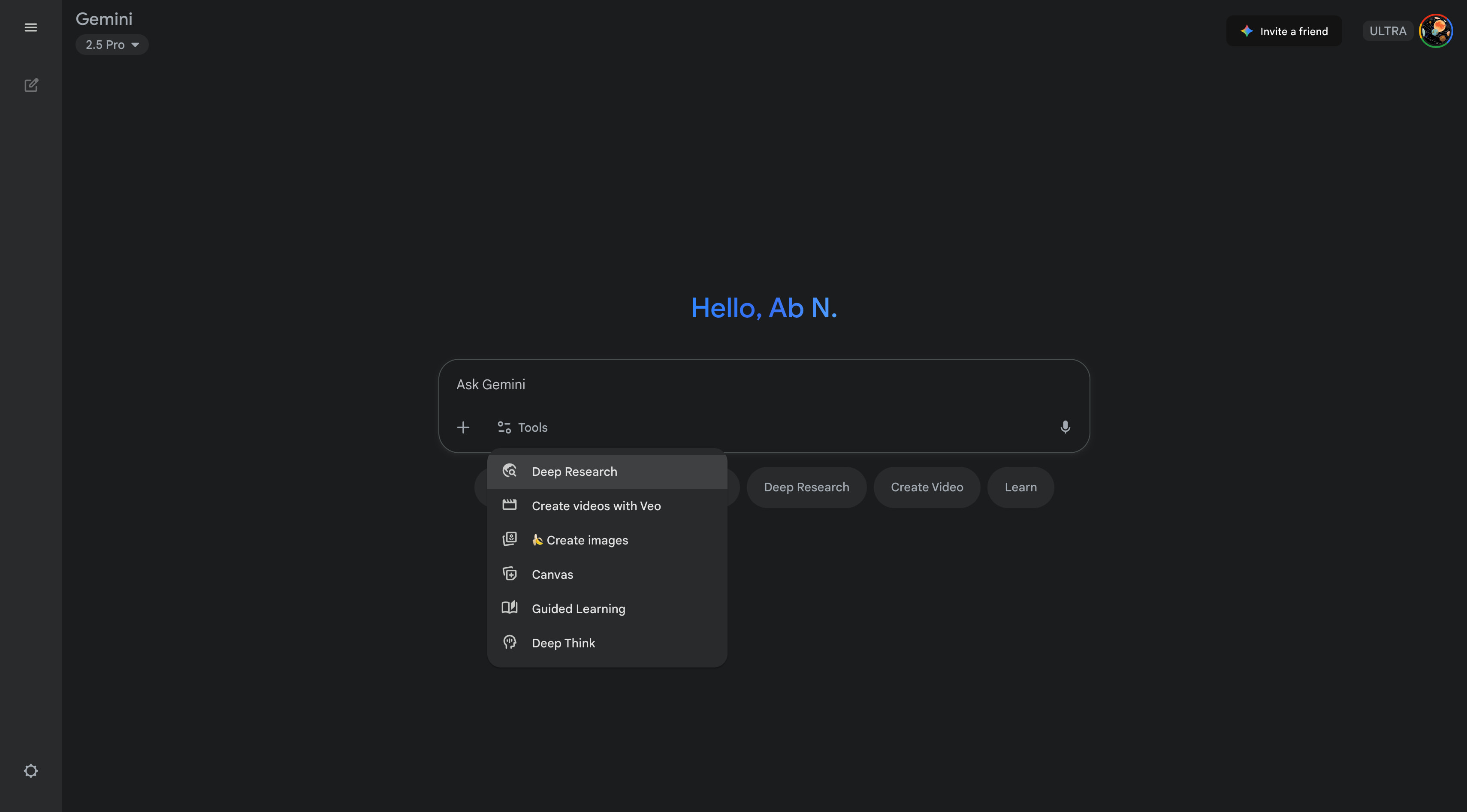 Gemini homepage Tools redesign