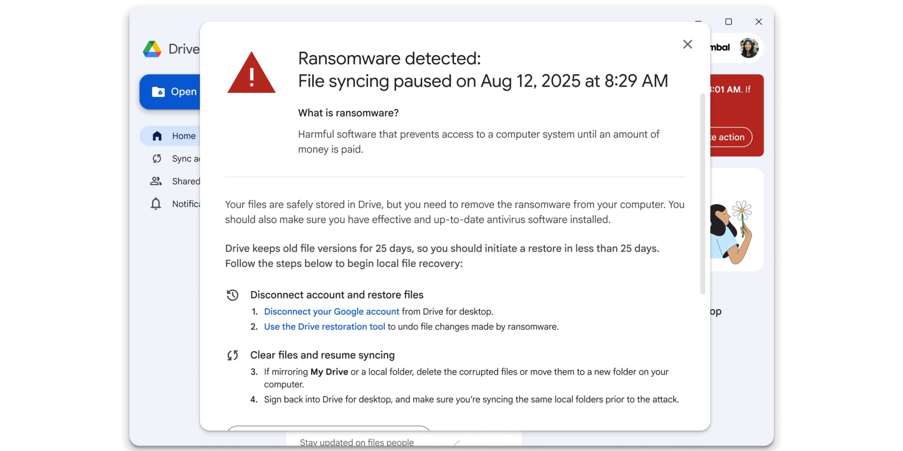 Google обновляет Drive для ПК с функцией обнаружения программ-вымогателей на основе ИИ