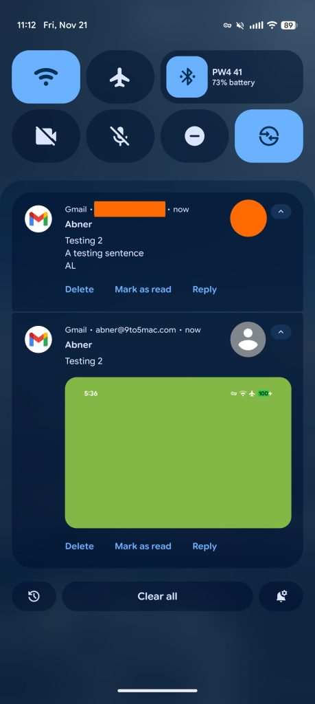 Gmail for Android notifications adding photo, attachment previews