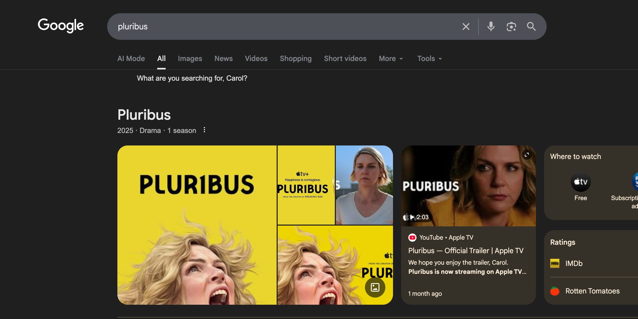 Поищите «Pluribus» в Google, чтобы найти пасхальное яйцо