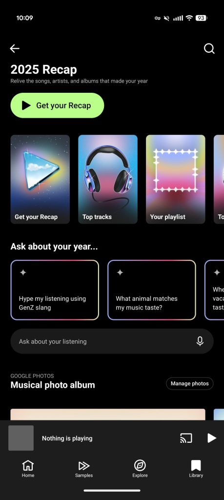 YouTube Music rolling out 2025 Recap with 'Ask about your year'