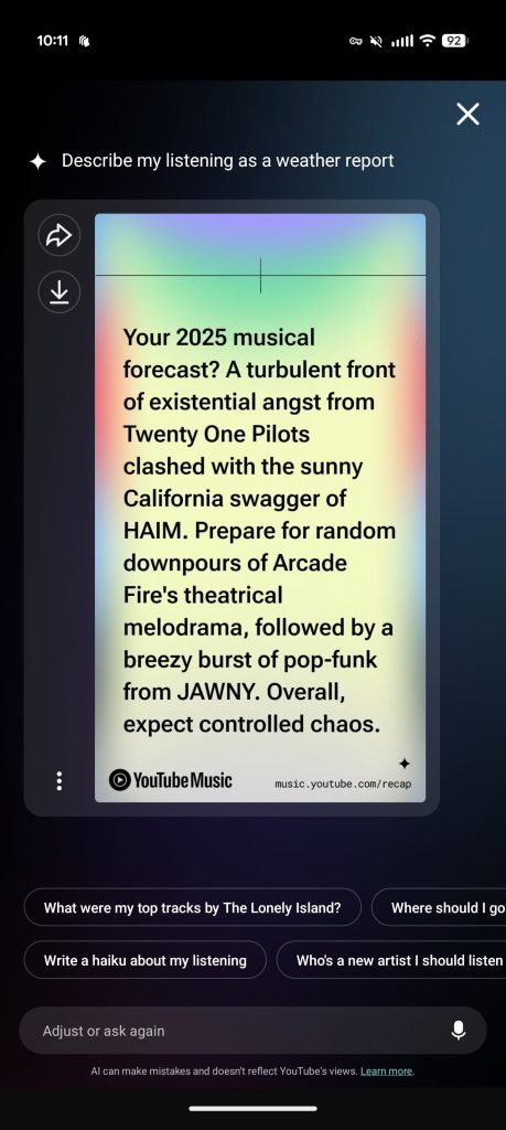 YouTube Music rolling out 2025 Recap with 'Ask about your year'