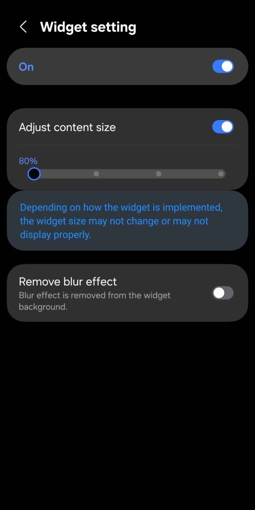 لقطة شاشة لخيارات تعديل حجم الـ Widgets