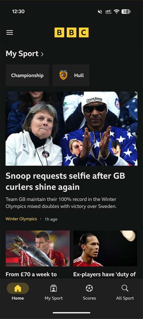 bbc sport dark mode
