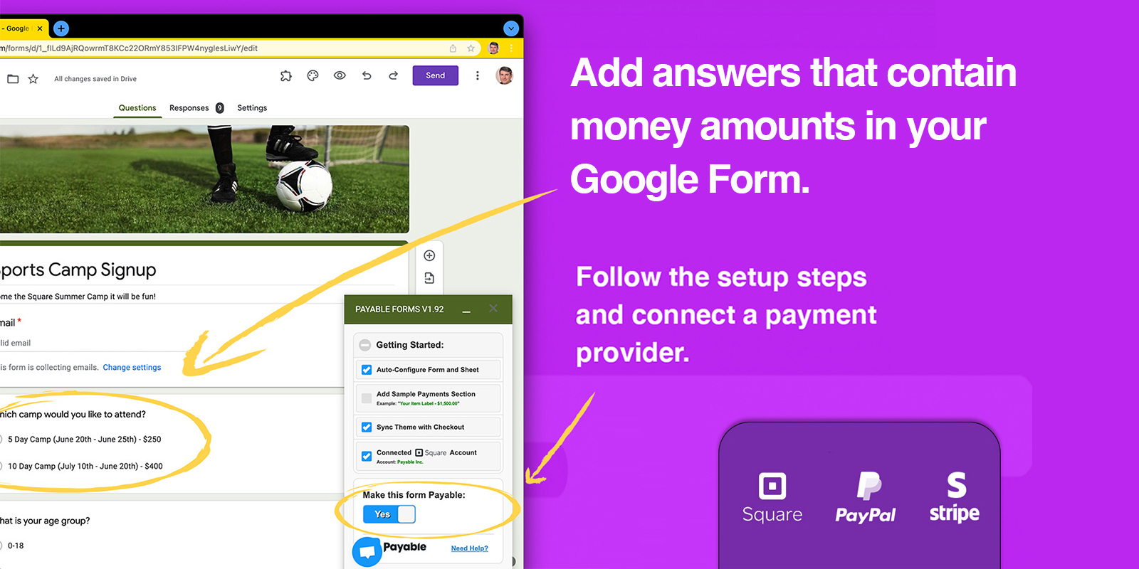 Payable is the best way to accept PayPal, Stripe, and Square payments in Google Forms – here’s how