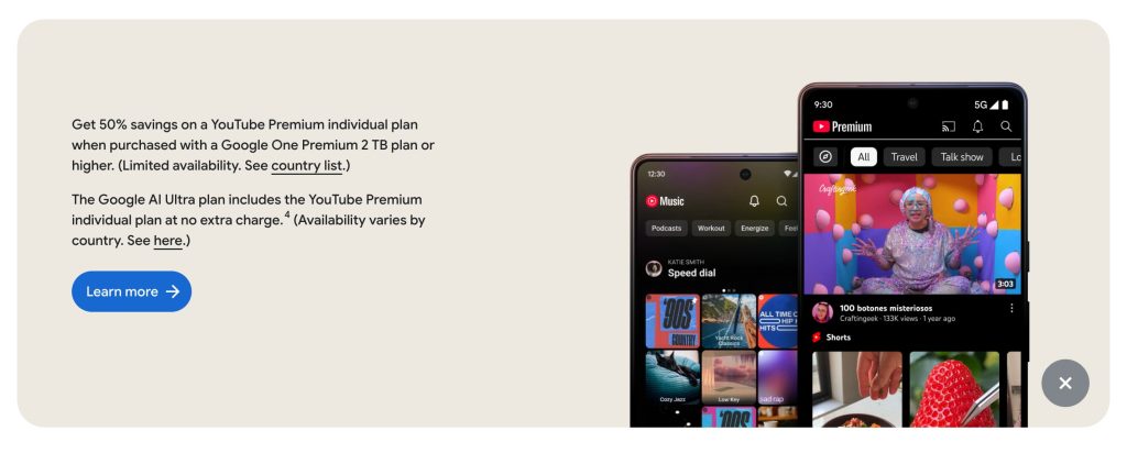 Google One discount takes 50% off YouTube Premium for a year