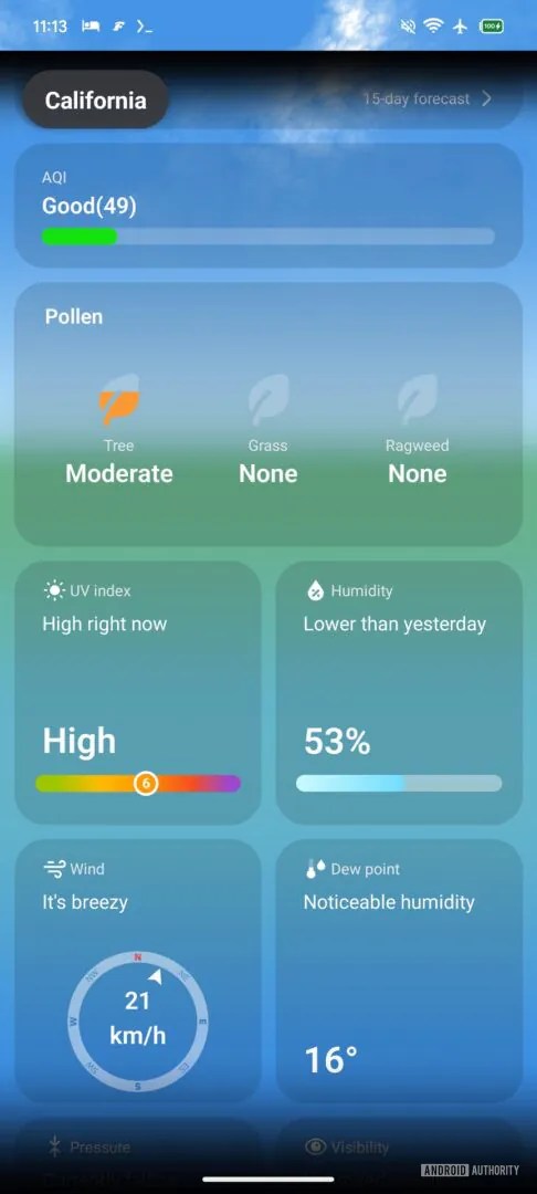 التصميم القديم لتطبيق طقس سامسونج