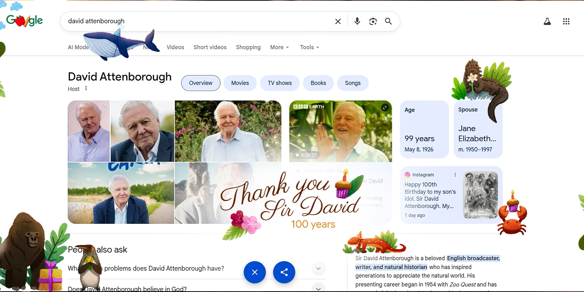 Google Search Celebrates Sir David Attenborough’s 100th Birthday