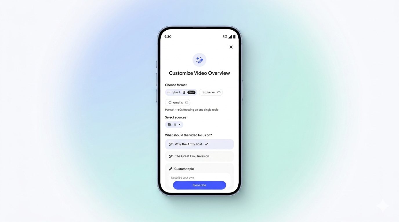 В NotebookLM добавлены короткие видеообзоры с помощью Nano Banana 2 Lite