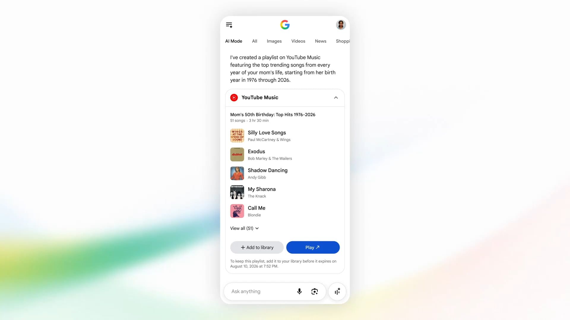 Режим Google AI получил поддержку новых подключенных приложений, включая YouTube Music