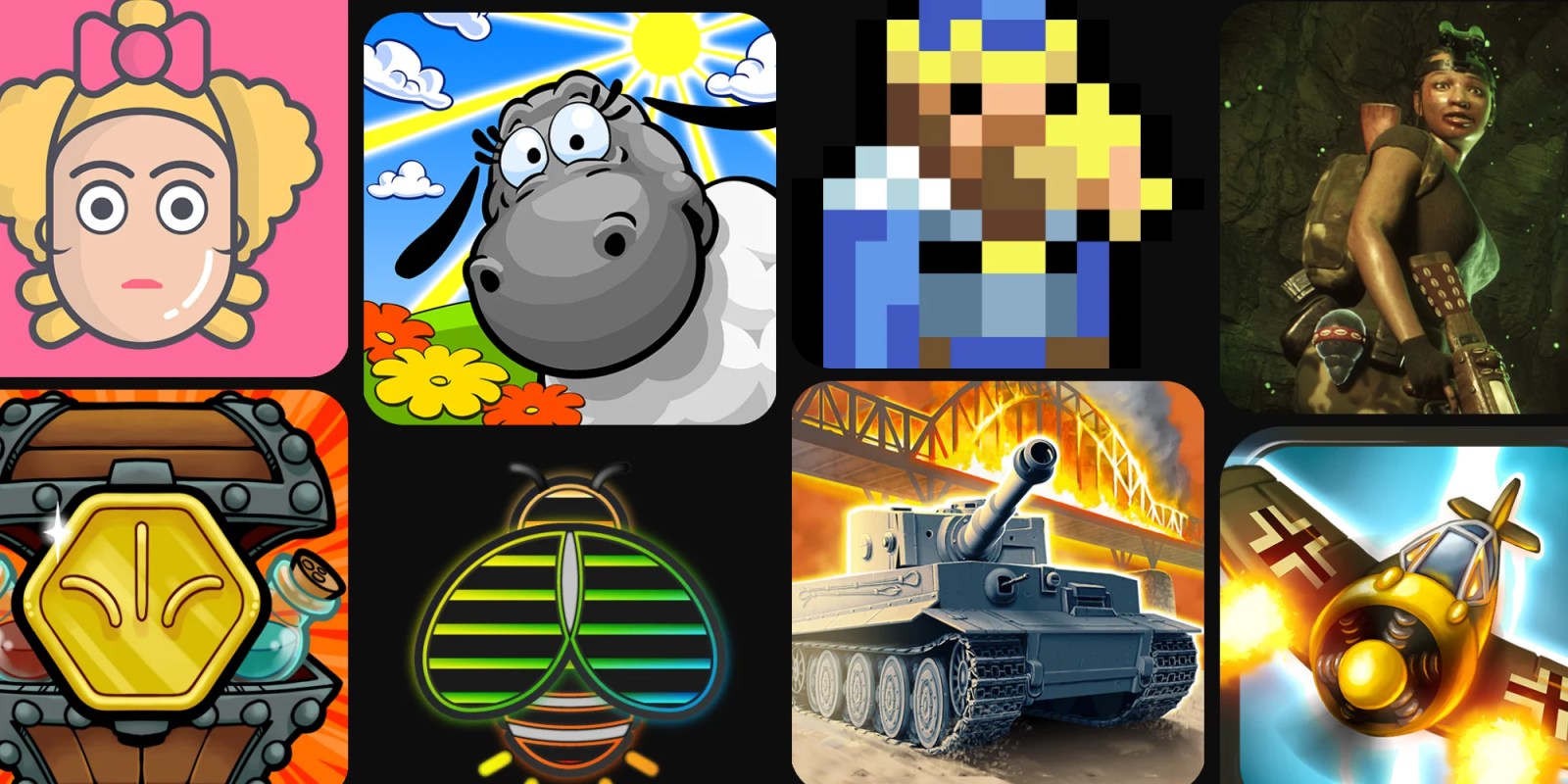 A collage of images of a tank and a cartoon character