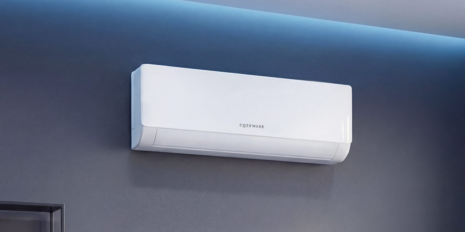 A white rectangular AC on a wall