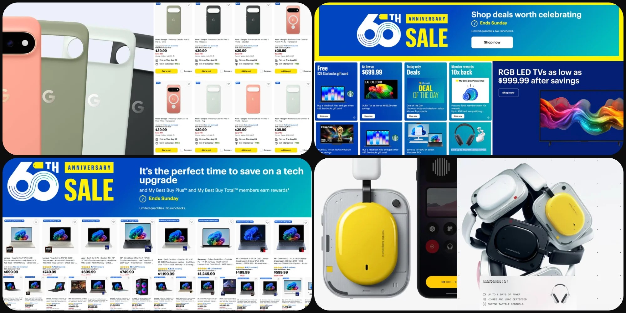 Скидки: распродажа Best Buy в честь 60-летия, чехлы Pixelsnap со скидкой 20%, ПК с Copilot+ дешевле на сумму до $1350, Nothing Headphone (a) и многое другое