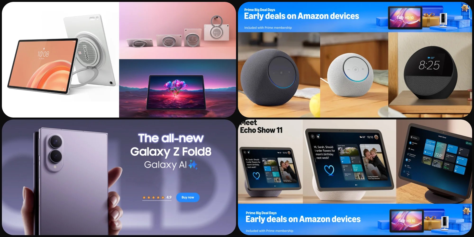 Скидки: Galaxy Z Fold 8 со скидкой до $530, Lenovo Tab Plus Gen 2 на $270 дешевле, колонки и дисплеи Echo за полцены и многое другое