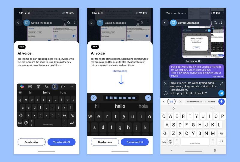 لقطة شاشة لميزة الصوت الذكي في تطبيق SwiftKey لنظام أندرويد