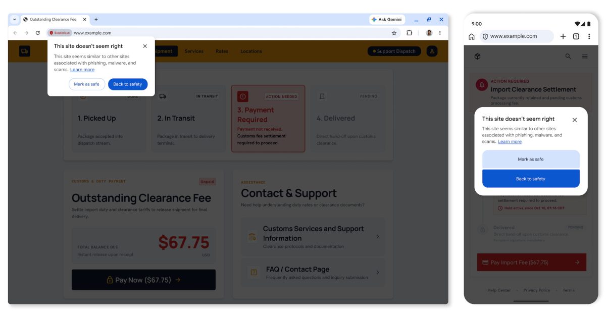 Chrome adds warnings for suspicious sites and copied scam commands