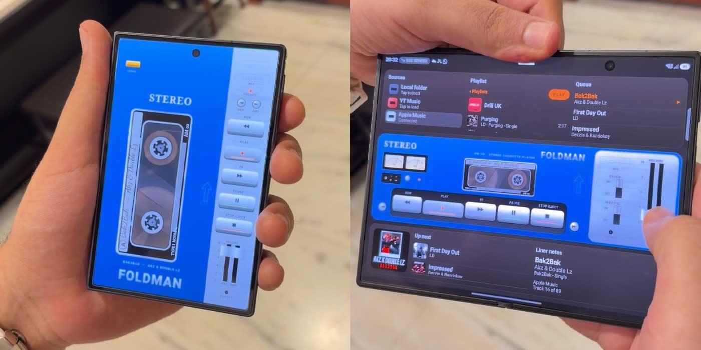 Кто-то создал музыкальный плеер Walkman для Galaxy Z Fold 8, и он работает с YouTube Music