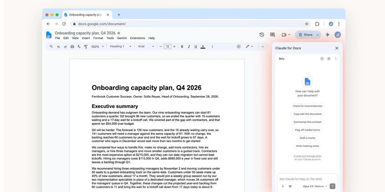 Claude запускает интеграцию с Google Docs, Sheets и Slides — с боковой панелью и другими возможностями