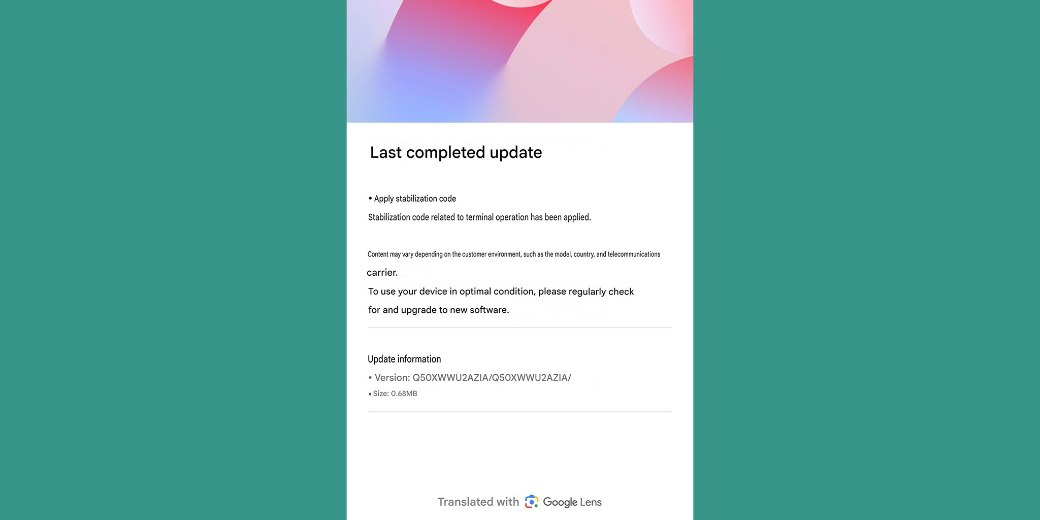The October 2026 Galaxy Ring update, translated by Google Lens