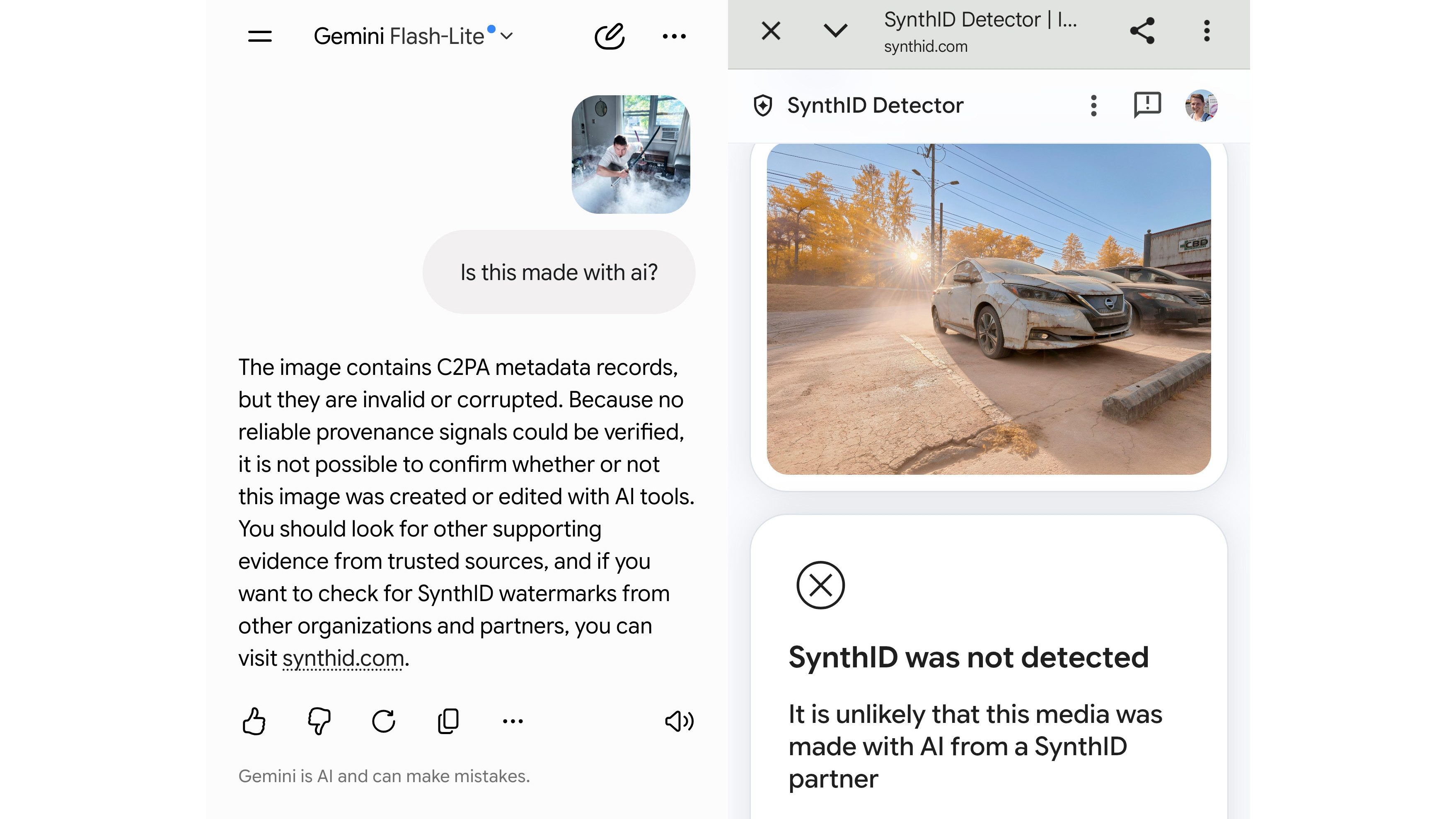 Trying to identify if a photo has been edited with AI using Gemini and SynthID