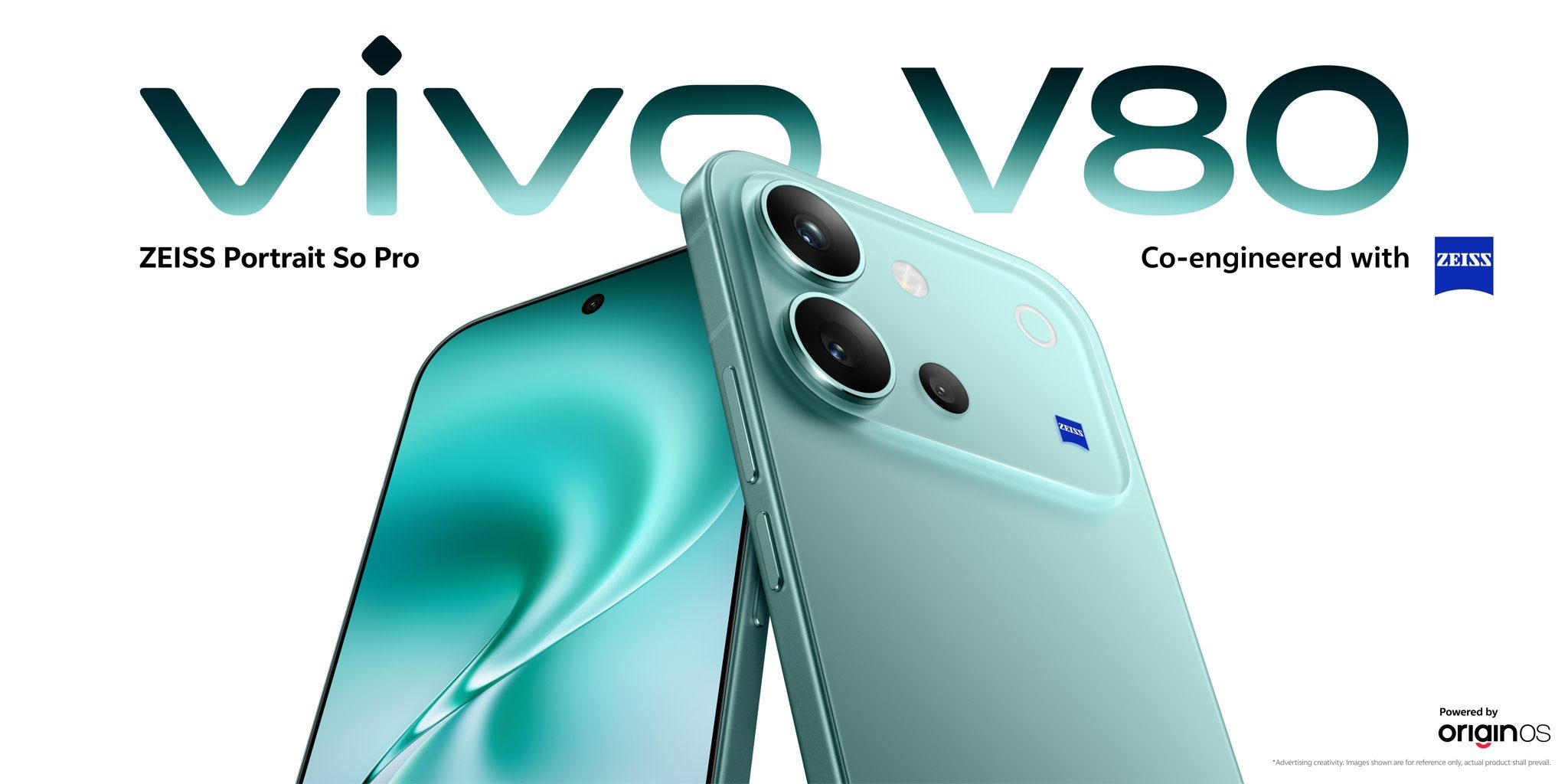 An official Vivo V80 promo image featuring the phone's blue colorway